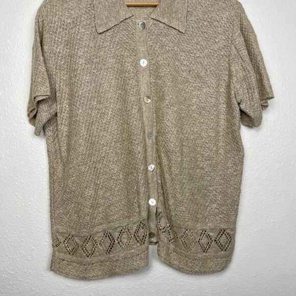 Elisabeth Vintage Linen Blend Button Down Knit Collar Blouse Size: 1X - Picture 3 of 14